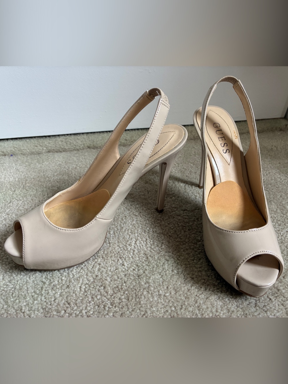 GUESS Beige Open-Toe Slingback Stiletto Heels